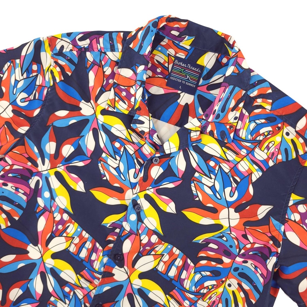 Broken Threads Shirt Mens L Multicolor Floral Hawaiian Short Sleeve Button Up